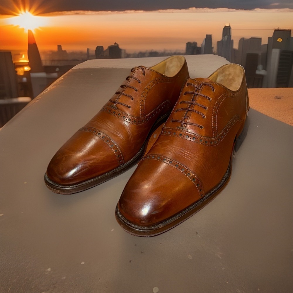Rizzo Men's Cap Toe Oxford Shoe Size US 9 EU 42 Brown Leather